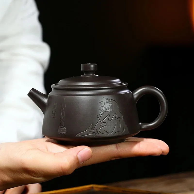 190ml Classic Yixing Purple Clay Teapots Raw Ore Black Mud High Stone Scoop Tea Pot Ball Hole Filtration Zisha Tea Set Supplies