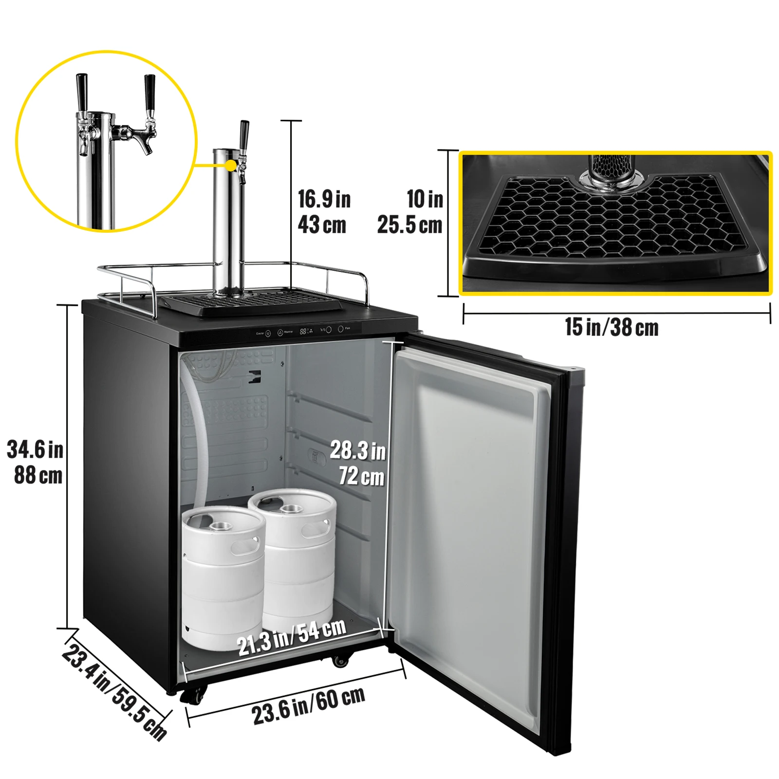 VEVOR 43Gal Bier Kegerator Dispenser Kühlschrank Freistehende Beweglichen Einzigen/Double Tap Kommerziellen Große Fass System Wein Kühlschrank