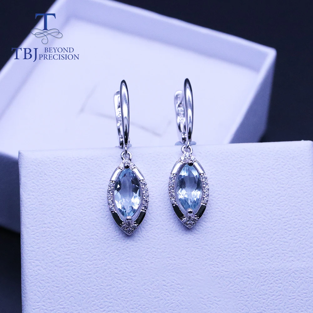 Natural 1.5ct aquamarine  clasp earring  925 sterling silver real brazil gemstone  jewelry for women wife tbj promotion