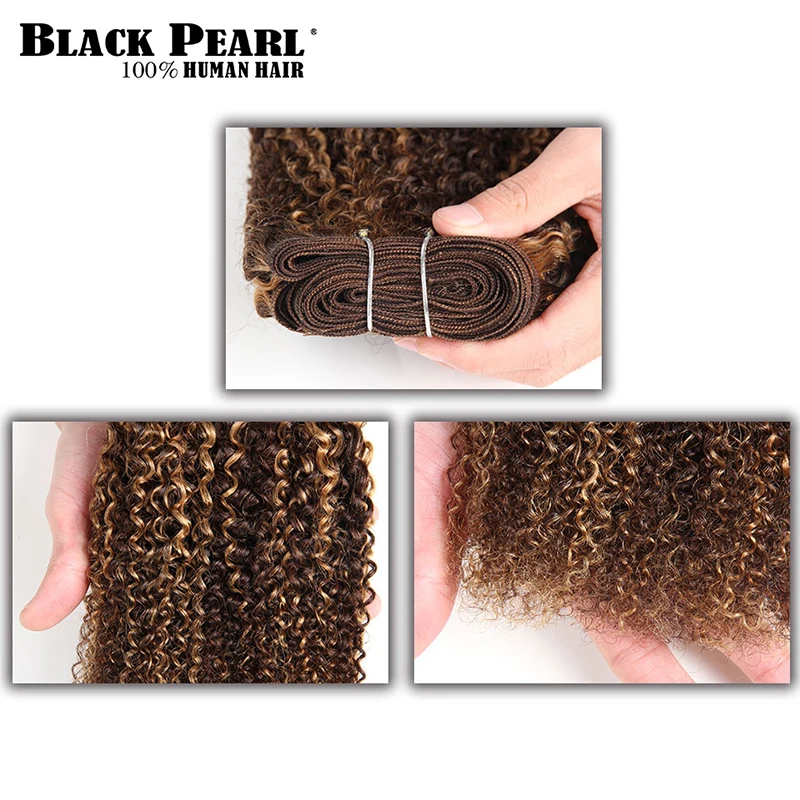 Black Pearl-brasileiro Afro Kinky Wave Hair Weave Bundles, Remy cabelo humano, loiro misto, pré-colorido, extensões de cabelo salão, 100g