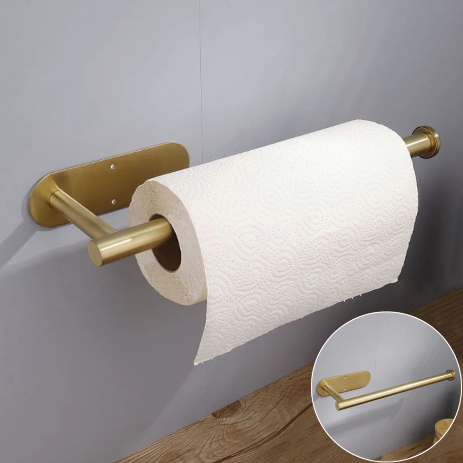 Adhesive Paper Holder 304 Stainless Steel Stand Toilet Paper Towel Rack Tissue Roll Hanger for Kitchen Bathroom Free Nail