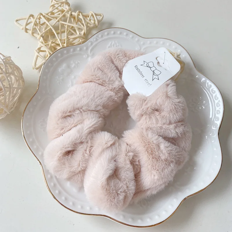 Faux Rabbit Fur Scrunchies Elastic Hair Bands Women Girls Soft Solid  Ponytail Holder Hair Ties Fashion Winter Hair Accessories