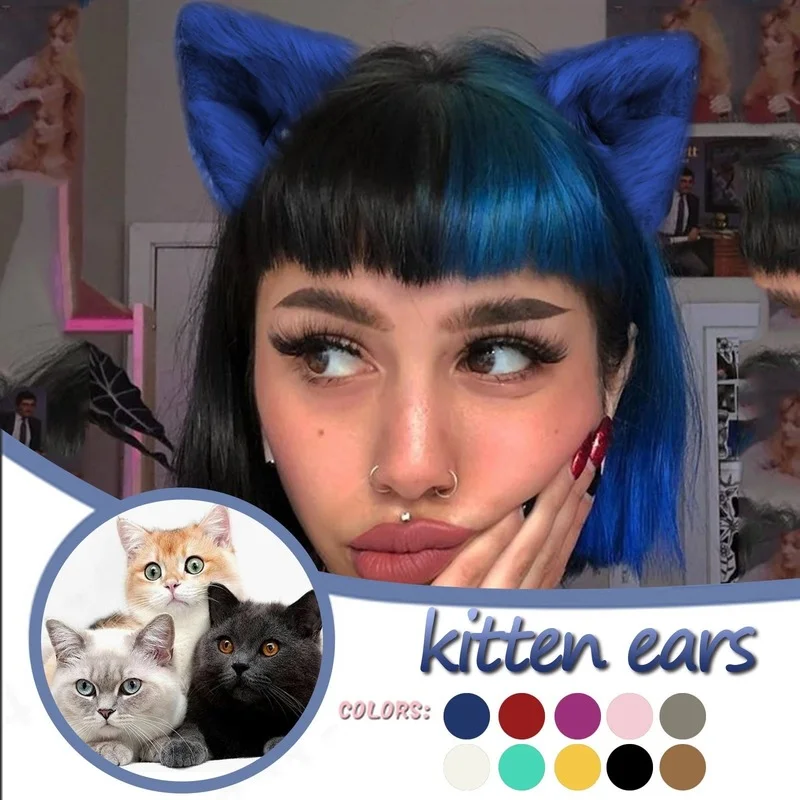 Kawaii różowe pluszowe kocie uszy pałąk realistyczne Furry puszyste zwierząt Hairband Lolita Cosplay Fox kostium Anime akcesoria do włosów