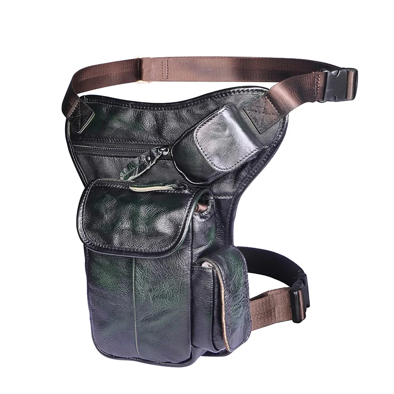 Real Leather Men Multifunction Fashion Casual Messenger One Shoulder Crossbody Bag Design Waist Belt Pack Drop Leg Bag 3106