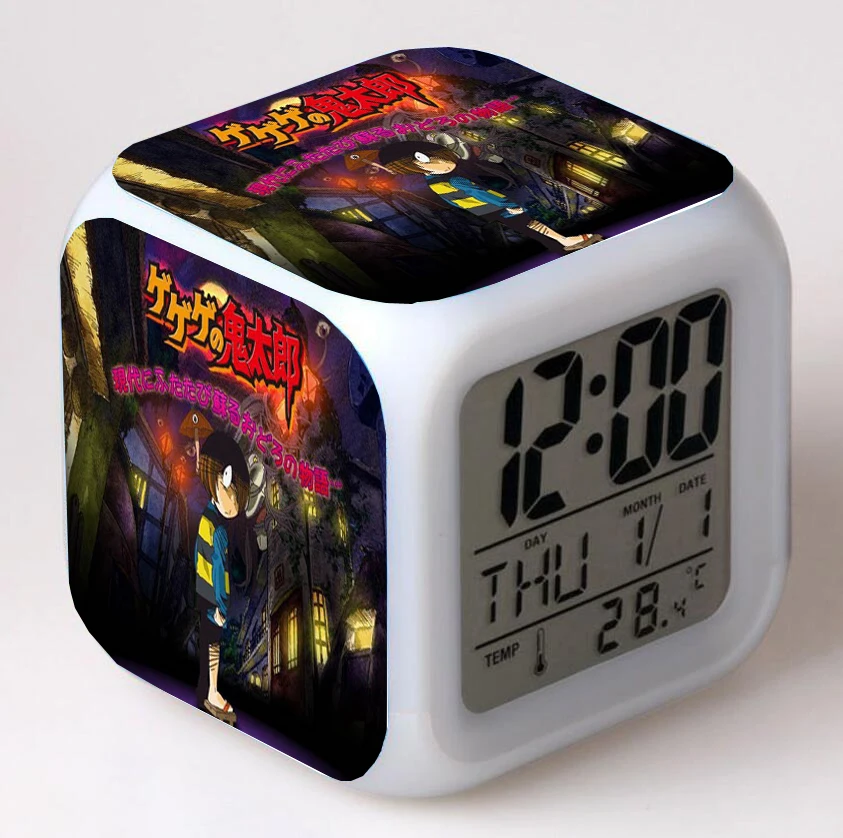 Anime GeGeGe no Kitaro  Cartoon LED 7 Color Flash Digital Alarm Clocks Night Light Bedroom Desk Clock  Alarm-Clock despertador