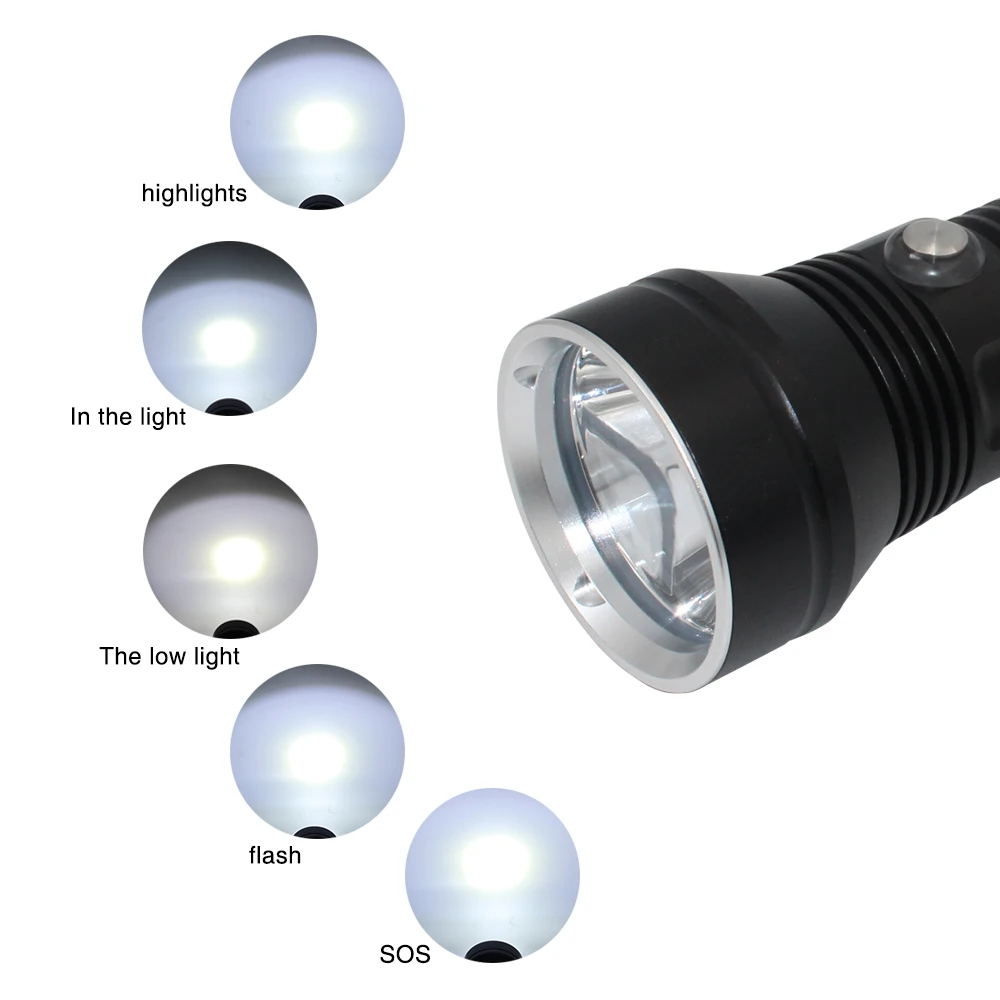 XHP70.2 LED Scuba Diving Flashlight Torch 3*26650 battery waterproof Xhp70 White Torchlight Underwater 100m Dive Light Lamp