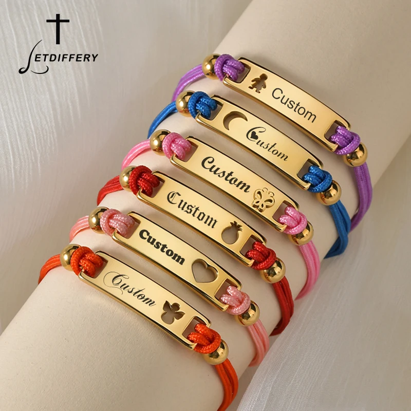 Letdiffery-Pulseras de cadena de acero inoxidable para mujer, brazalete personalizado con corazón, estrella, Luna, rojo, grabado de nombre y fecha