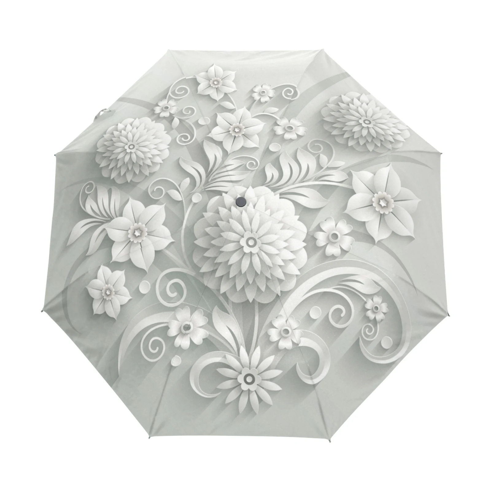 New Arrival 3D Floral Print Women\'s Automatic Umbrella Three Folding Rain Sun Protection Umbrella Outdoor Anti UV Guarda Chuva