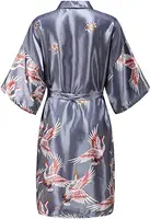 Silk Satin Wedding Bride Bridesmaid Robe Floral Bathrobe Short Kimono Robe Night Robe Bath Robe Fashion Dressing Gown For Women - Image 2