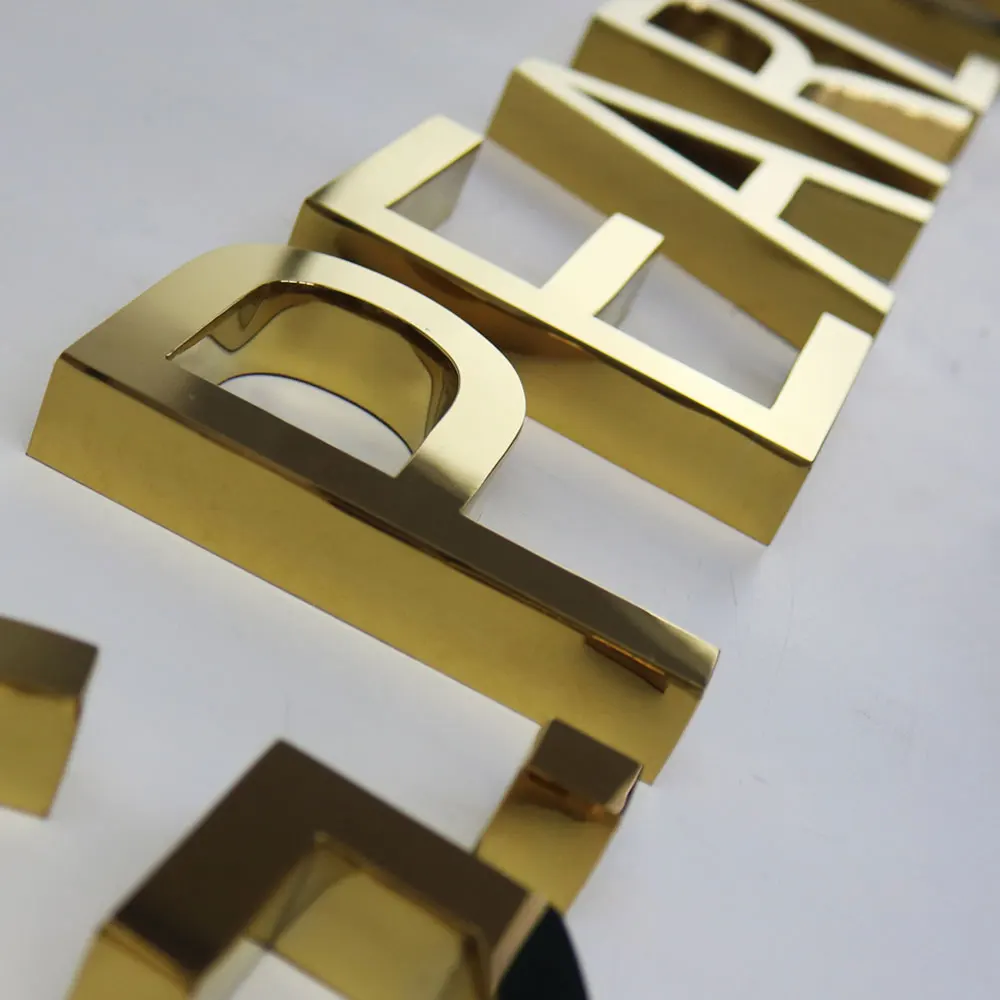 golden/brushed  mirror stainless steel no lighting laser cutting advertising 3D letters outdoor durable letter