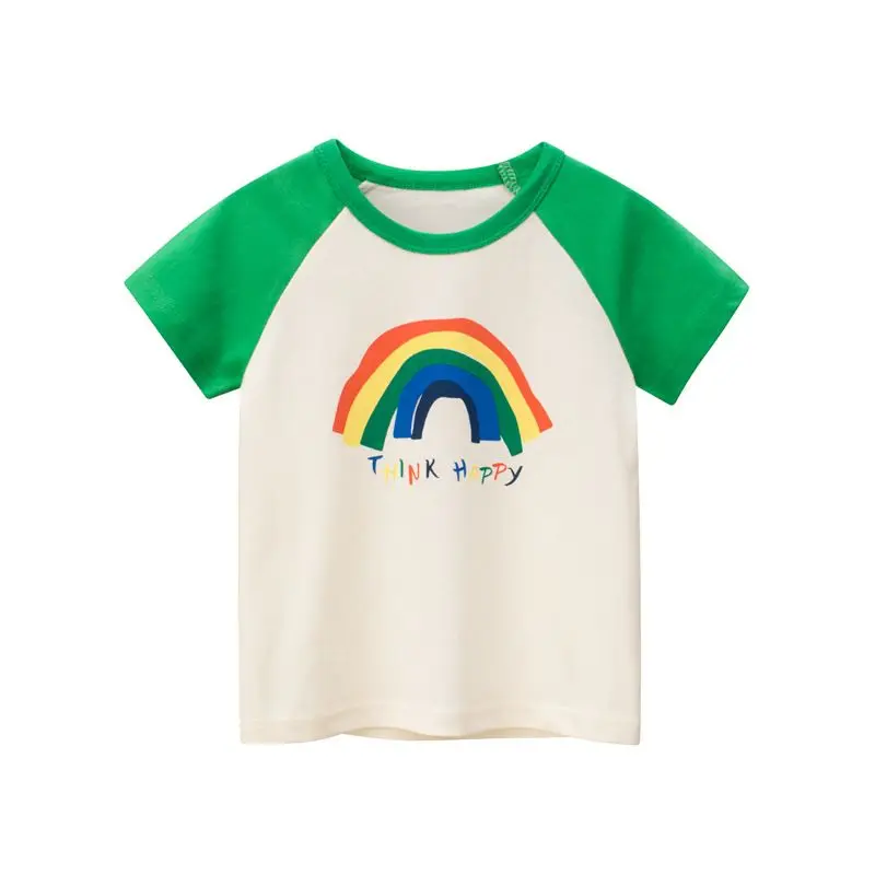 

Girls T-Shirts 2022 Summer New Rainbow Print O-Neck Baby Short-Sleeved T-Shirt Color Matching Loverly Girl Boy Children Clothes