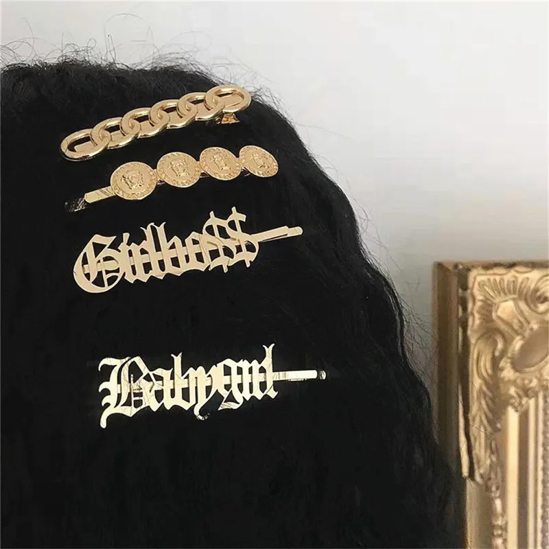 Alte Englisch Brief Babygirl Haar Clip Kopfbedeckung Bijoux Femme Haarnadeln Gold Farbe Haarnadel Kopf Stück Für Frauen Schmuck Geschenk
