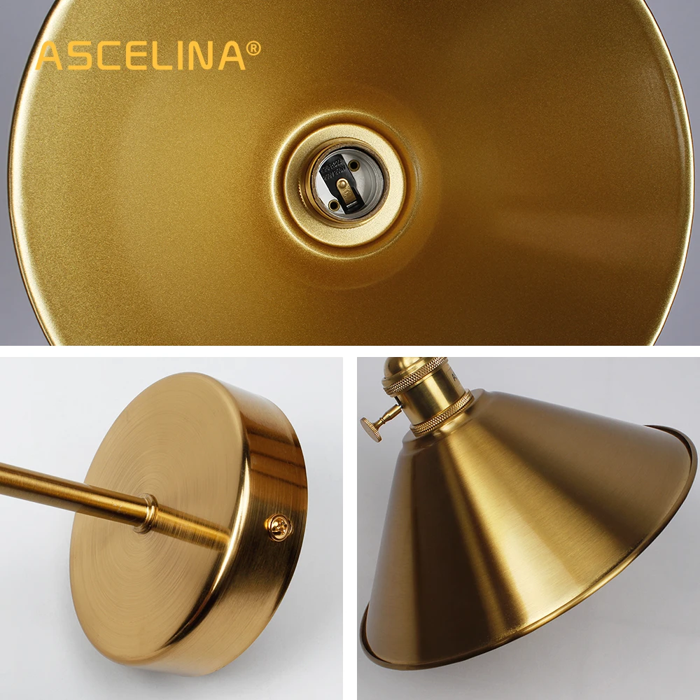 Lámpara de pared Vintage con interruptor, aplique de pared de Color dorado para dormitorio, sala de estar, pasillo E27, lámpara de pared dorada de