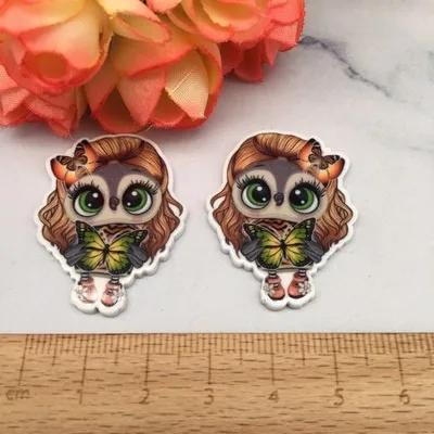 10 pieces animall owl Cartoon New cartoon  Figurine  Crafts Flat Back Resins Bow Diy Hairpin hair Accessories headwear 22011902