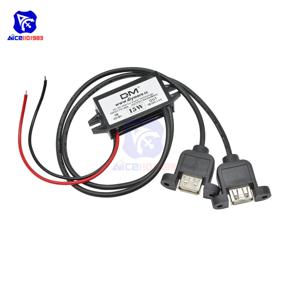 diymore DC-DC Step Down Buck Converter Power Supply Module 12V to 5V 3A 15W for Car Male Female USB Mini USB Micro USB Adapter image 6