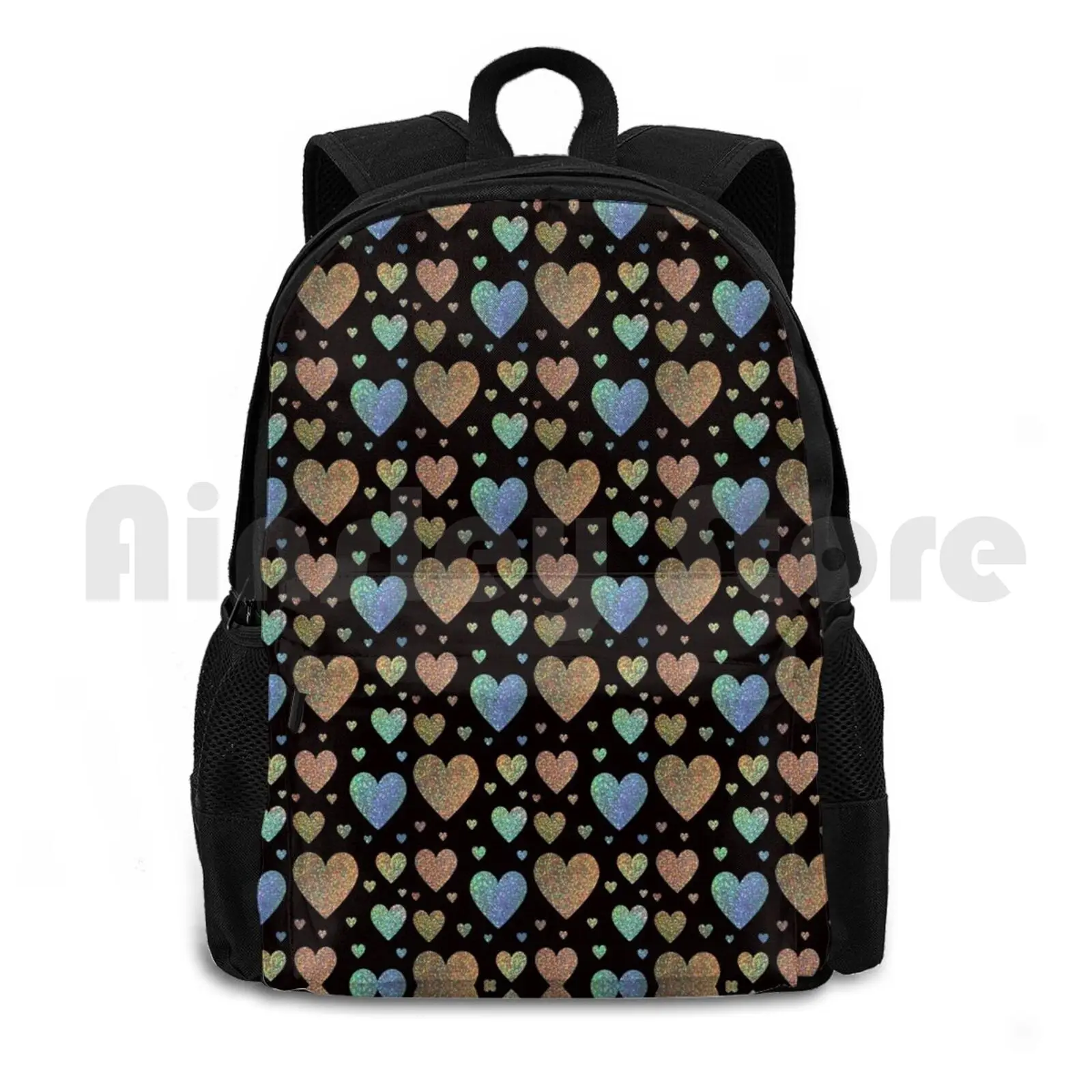 

Holographic Rainbow Ombre Glitter Hearts Outdoor Hiking Backpack Waterproof Camping Travel Glitter Art Sparkle Glitter Sparkle