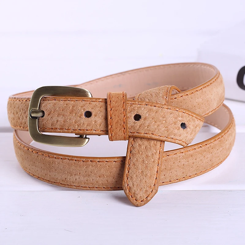 

ELIsfashion Pigskin Genuine Leather Belt Luxury Strap Dress & Jeans Belts Fashion For Women classic Golden D Shape Buckle 9 Colo