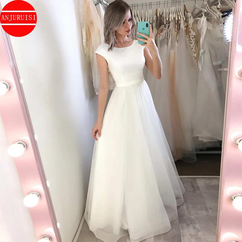 

Simplp Wedding Dress 2022 Cap Sleeves Floor Length Vestido De Novia A Line Women Bride Gown Robe Mariage Trouwjurk With Pockets