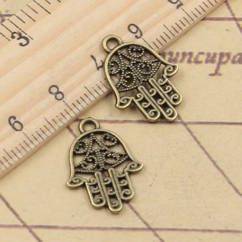 40 sztuk Charms Hamsa dłoni Fatima ręcznie ochrony 20x15mm antyczny brąz kolor srebrny zawieszki dokonywanie DIY ręcznie robione tybetańskie znalezienie — zdjęcie 3