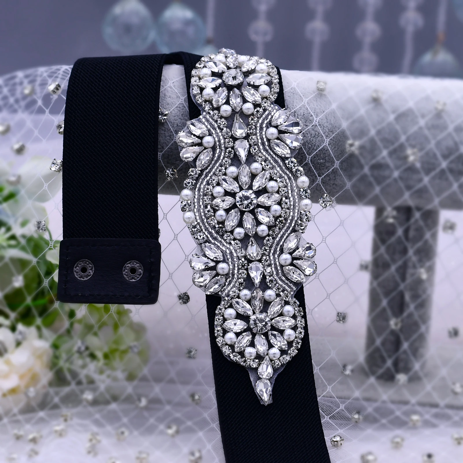 Rhinestone Wedding Elastic Belts Rhinestones Belt Lady Buckle Waist Belt Elastic Wide Waistband Fashion Wedding Dress Belt