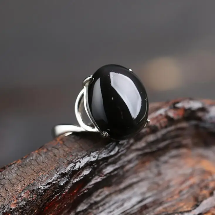 Natural Obsidian Ring Rainbow eye  Stone   Mosaic Ring Simple Men Women Gift Crystal Ring Jewelry Wholesale