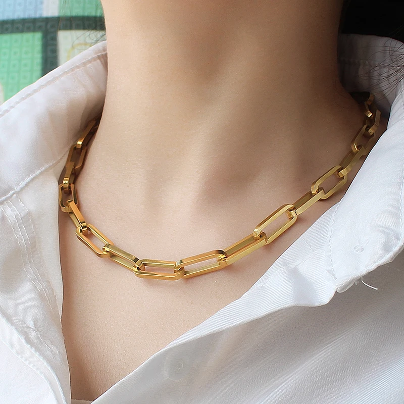 Stainless Steel Long Rectangular Link Necklace Chain Toggle Pendant Necklace For Women Men T Bar Choker Necklace Punk Necklace