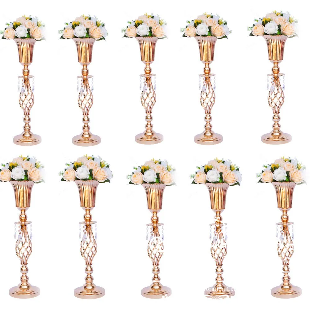 10PCS Tall Metal Wedding Centerpieces for Reception Tables Gold Flower Vase Stand Decoration for Party Events Birthday Ceremony