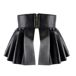 Women Femme Wetlook PU Leather Skirt Belt Harajuku Wide Waistband Skirts Sexy Pole Dance Pleated Peplum Cinch Belts Rave Costume