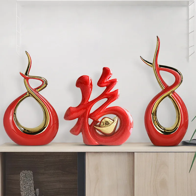 

Chinese Red Mascot Feng shui Ceramic Accessories Home Livingroom Desktop Furnishing Crafts Store Bookcase Ornaments Decoration