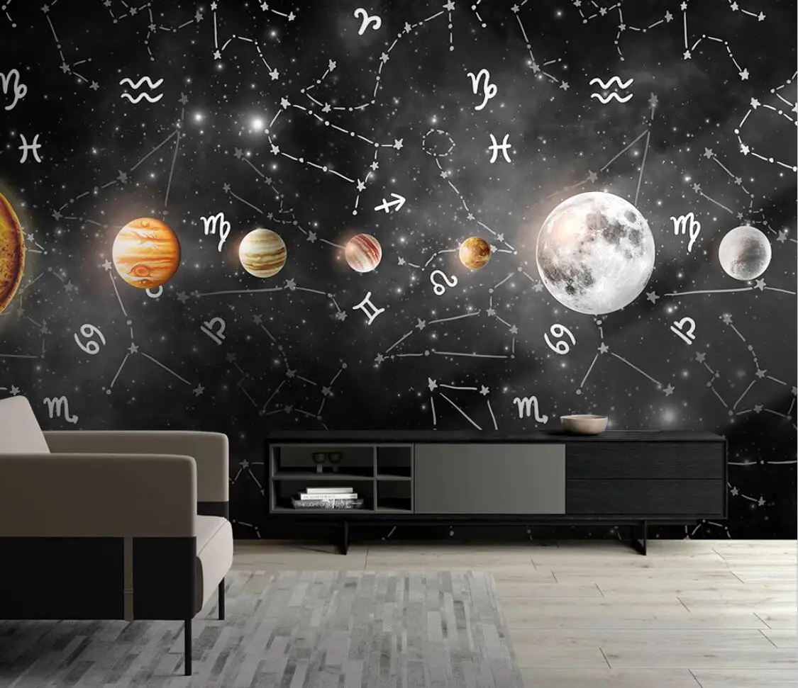 Custom wallpaper starry sky constellations black and white murals home decoration living room bedroom photos 3d wallpaper