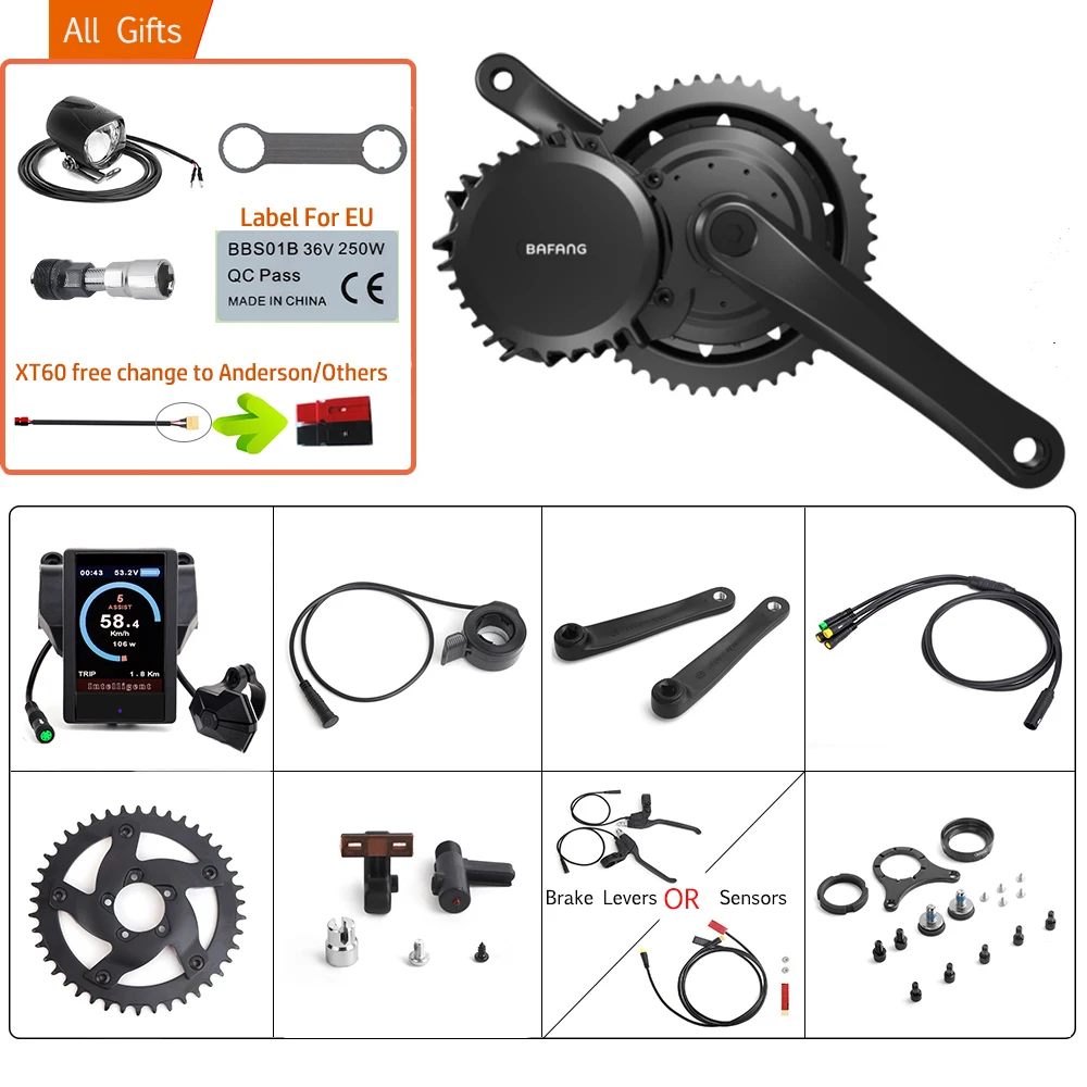 120mm, 48V, 1000W, Bafang-Electric Bicycle Conversion Kit, Mid Drive Motor, Powerful Motor Display, 8FUN, BBSHD, 40T, 42T, 44T,