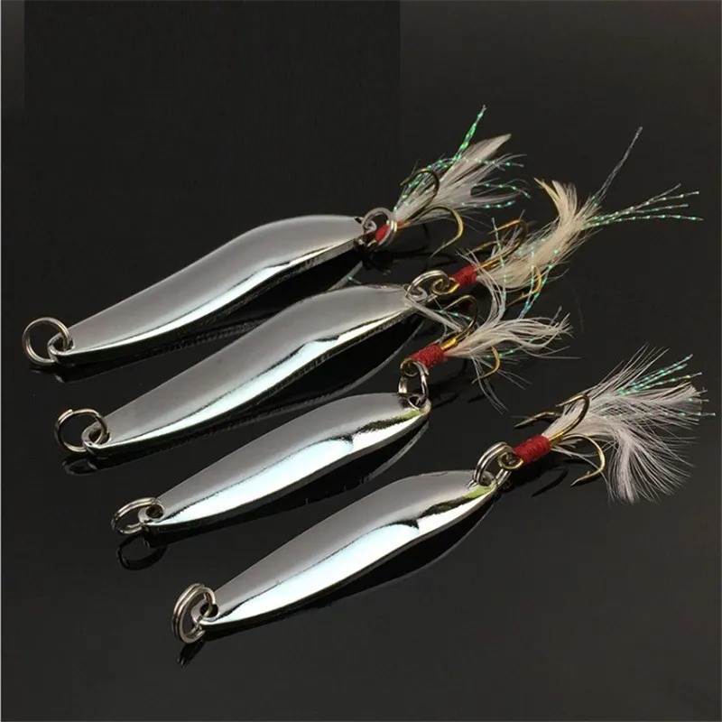 1Pcs 5g/7g/10g/13g Metal Fishing Lure Spoon Sequins Spinner with Feather Hard Bait For Sea Lake Bait Tool Wobblers