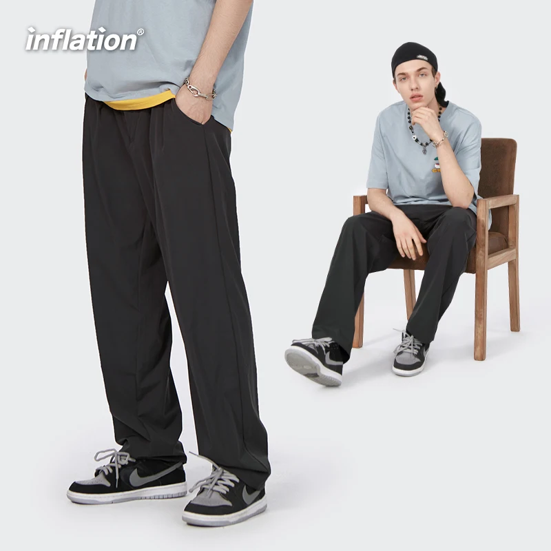 INFLATION Fashion Casual Straight Pant Men Japanese Streetwear Harajuku Vintage Black Suit Pant With Belt Male Trouser Plus Size