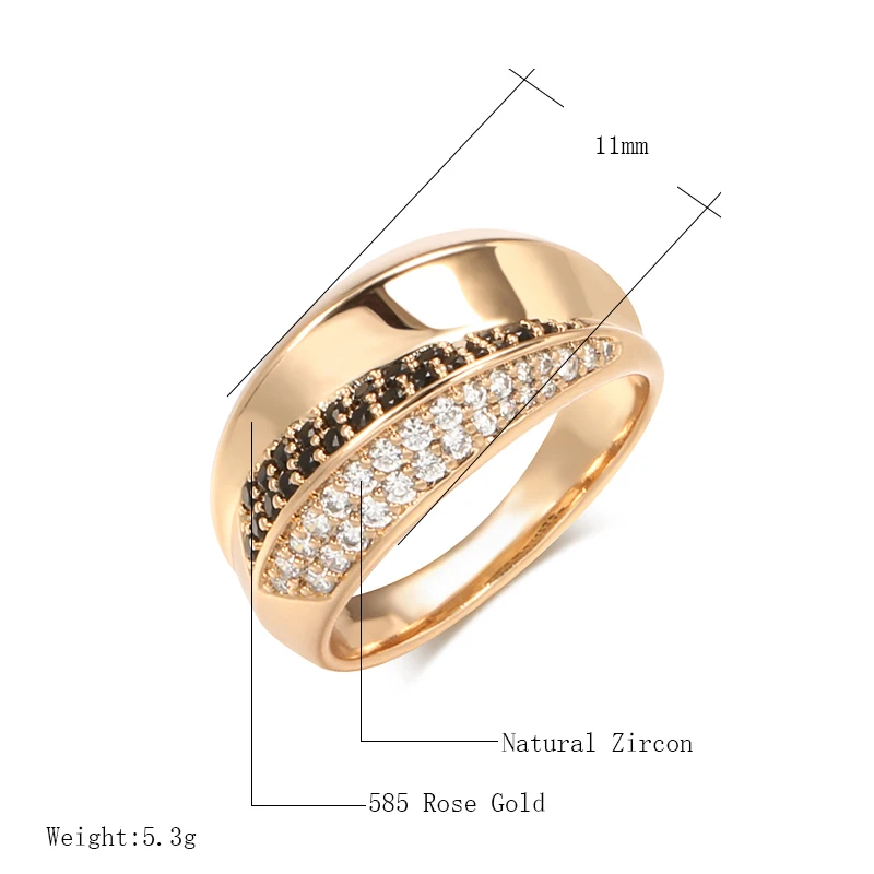 Kinel Luxury Natural Black White Zircon Rings for Women Geometric Cross 585 Rose Gold Wedding Party Fine Daily Vintage Jewelry