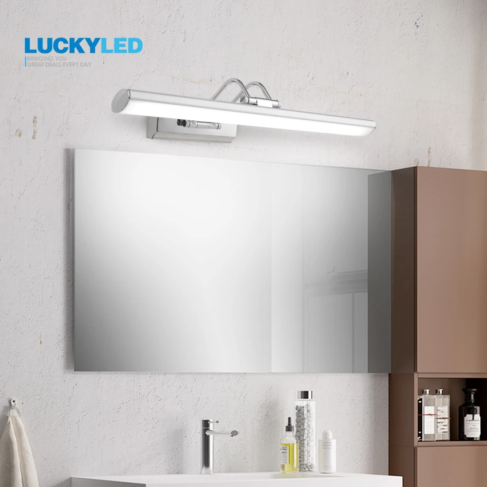 LUCKYLED lampa łazienkowa Led 12W 42CM AC90-260v ze stali nierdzewnej wodoodporny kinkiet oprawa oświetleniowa światło lustrzane nowoczesna lampa