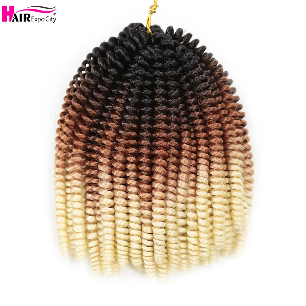 8Inch Spring Twist Crochet Hair Synthetic Twist Braids Hair Ombre Braiding Hair Extensions Afro Fluffy 30Roots Hair Expo City