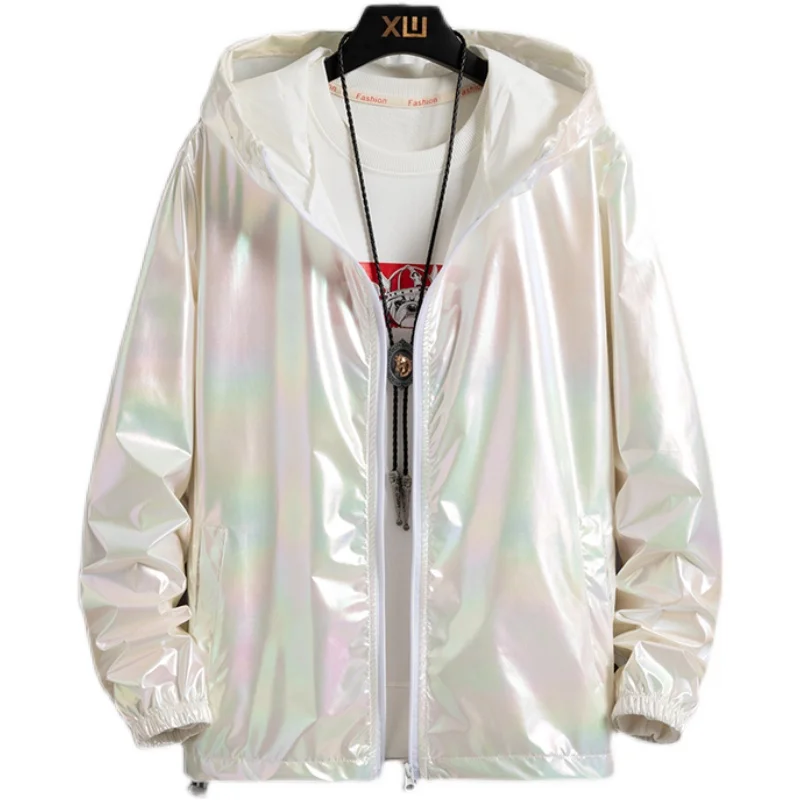 Women Basic Jackets Summer 2024 Colorful Reflective Oversize Thin Windbreaker Women Hooded Jackets Coat Zipper Woman veste femme