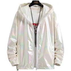 Frauen Basic Jacken Sommer bunte reflektierende übergroße dünne Wind jacke Frauen Kapuzen jacken Mantel Reiß verschluss Frau Veste Femme