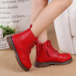 2024 Winter Kids Boots Girl Leather Shoes Solid  Fashion Children Ankle Boots Non-slip  Boat Warm  Boys Girls shoes Kid Sneaker