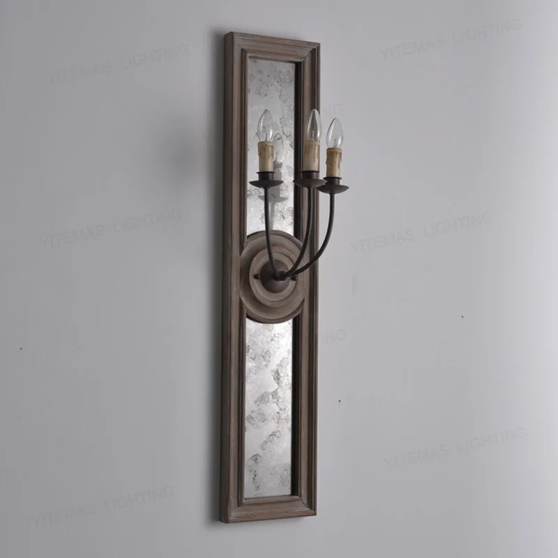 vintage glass wall sconce lighting with retro wooden material large wall lamp for villa hotel decorative mirror loft wall sconce image 4