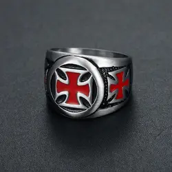 Men's Rings Black red color Stainless Steel Red Armor Shield Knight Templar Crusader Cross Ring Punk Jewelry Drop Shipping