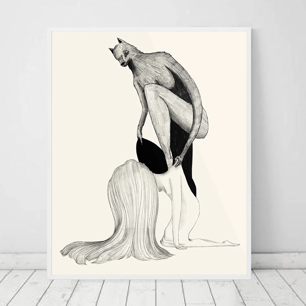 Nodic Posters And Prints Werewolves Put On Woman Leather Canvas Painting Horror Art Wall Pictures for Living Room Home Decor