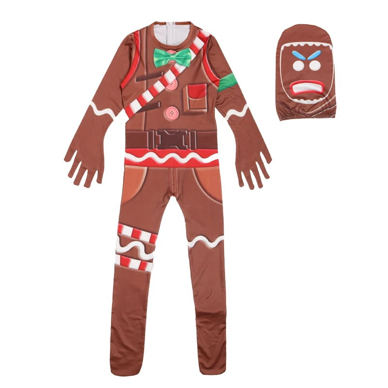 Gingerbread Man Skull Knight Jumpsuits Cosplay Anime Carnival Party Halloween Costume for Kids Fancy Dress Disguise Clothes