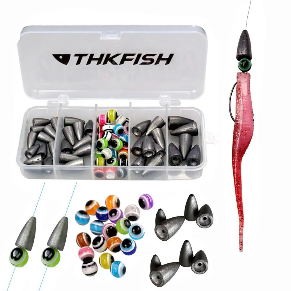 

THKFISH 64pcs Fishing Weight Sinkers Kit Colorful Eye Beads 3.5g 5g 7g 10g Bullet Lead Sinker Sets DIY Carolina Rig Accessories