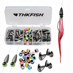 THKFISH 64pcs Fishing Weight Sinkers Kit Colorful Eye Beads 3.5g 5g 7g 10g Bullet Lead Sinker Sets DIY Carolina Rig Accessories