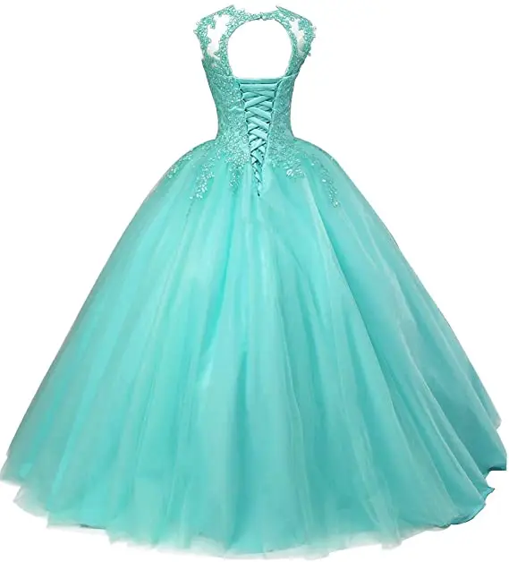 Scoop-vestidos de quinceañera, apliques de tul, vestido de novia para boda, baile de graduación, vestido Formal