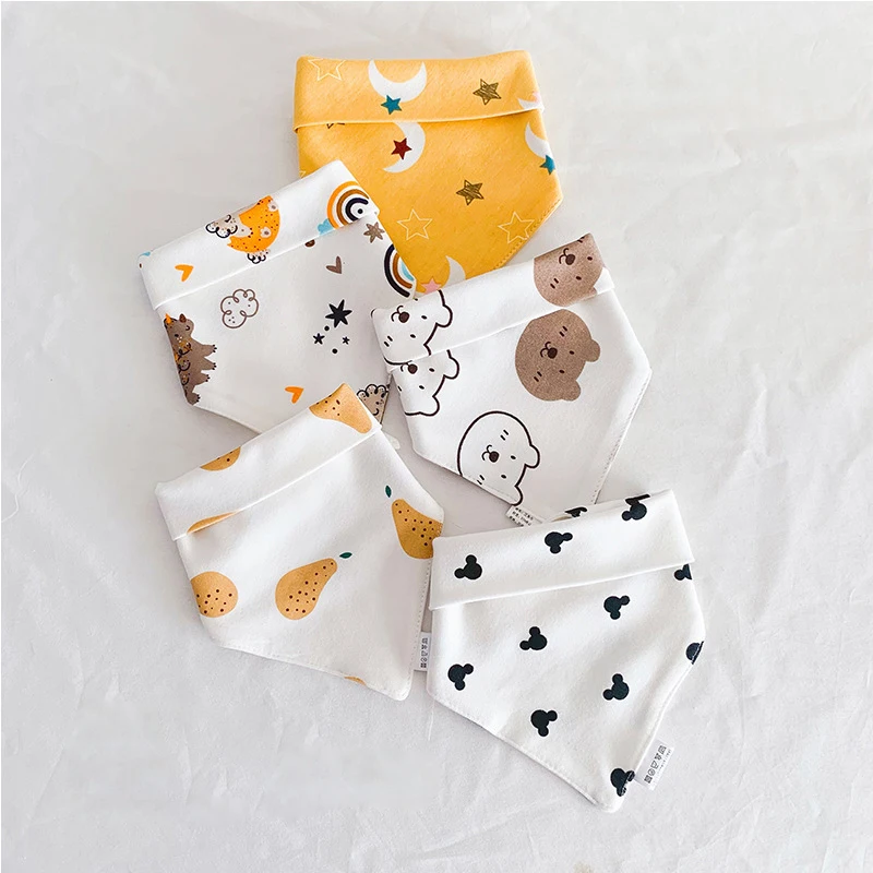 5PCS/LOT New Baby Bibs Triangle Double Pure Cotton Bibs High Quality Saliva Towel Baby Boys Girls Feeding Apron Bandana Bibs