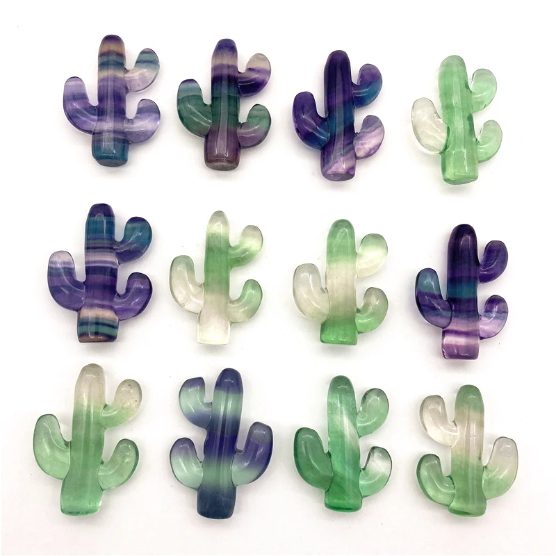 

1pc High Quality Natural Colorful Fluorite Cactus Raw Stone Hand-carved Crystal Handicraft Home Furnishing Decorations