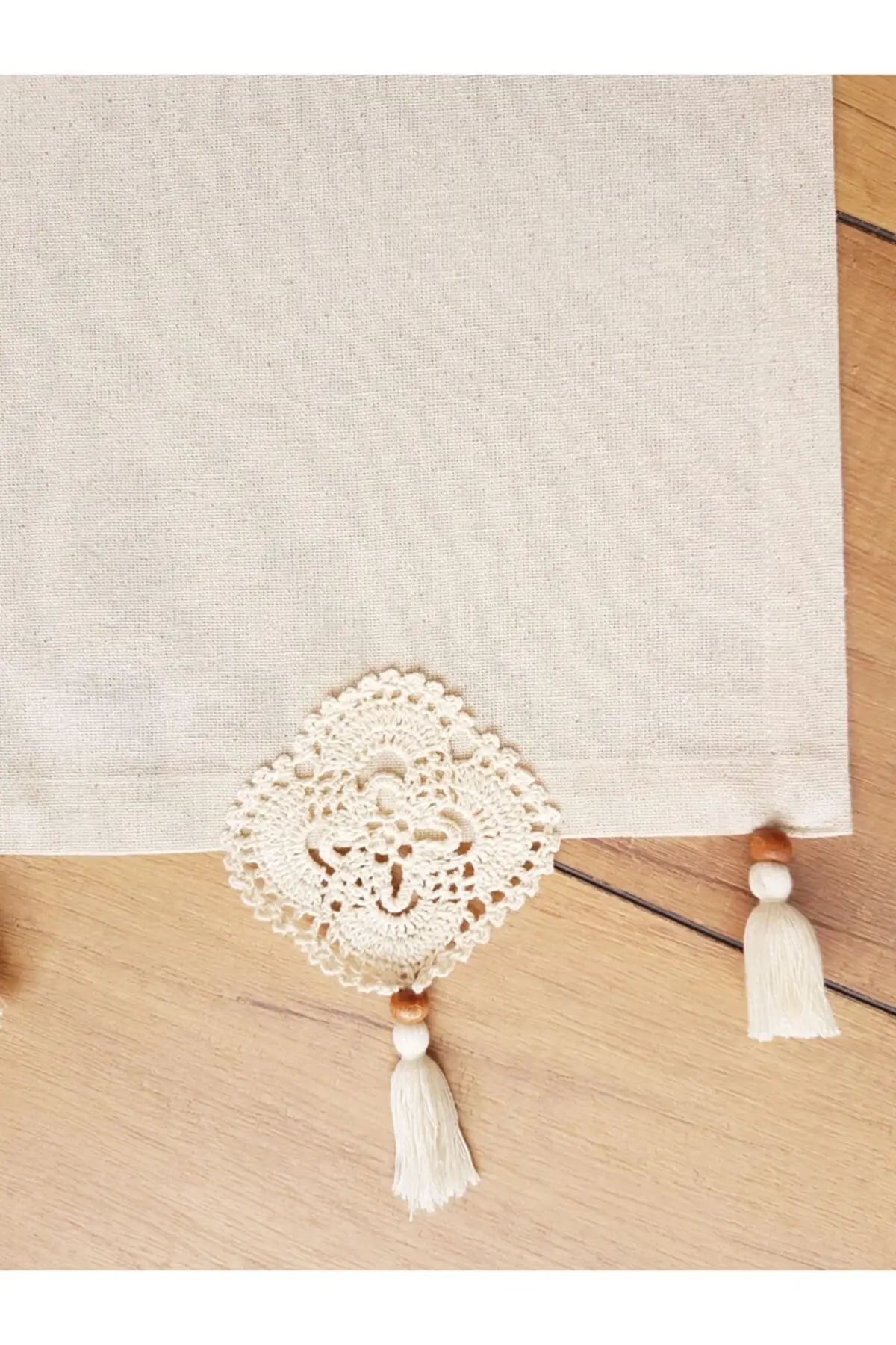 Ruched Solid Linen Runner Naturel White Elegant Washable