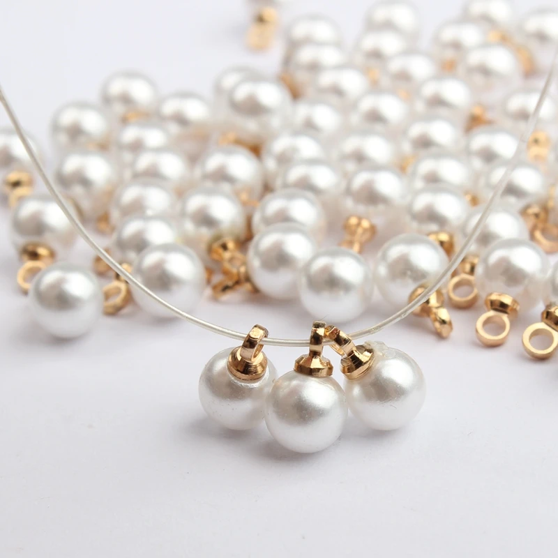 Imitation Pearl Crimp End Beads Charms Pendant 20pcs/lot 6*9mm For DIY Handmade Jewelry Earrings Making Accessories